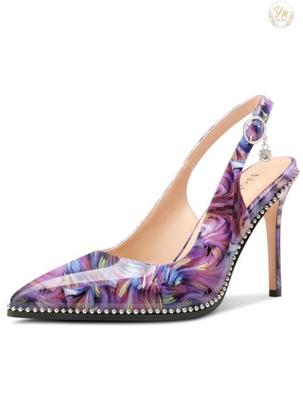 Slingback Beaded Pumps High Stiletto Heel Pointed Toe Rhinestone Buckle Dress